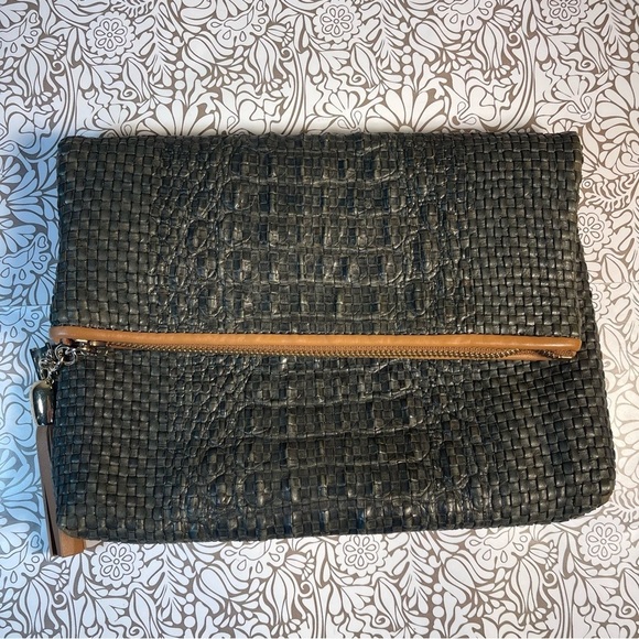 Escada Woven Leather Fold-Over Clutch 80% Off Est. - Picture 1 of 16